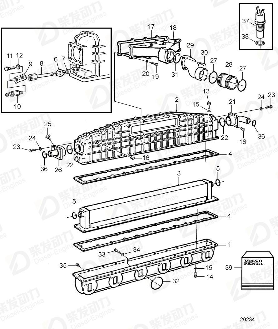 volvo penta Connecting pipe 3829856 Drawing